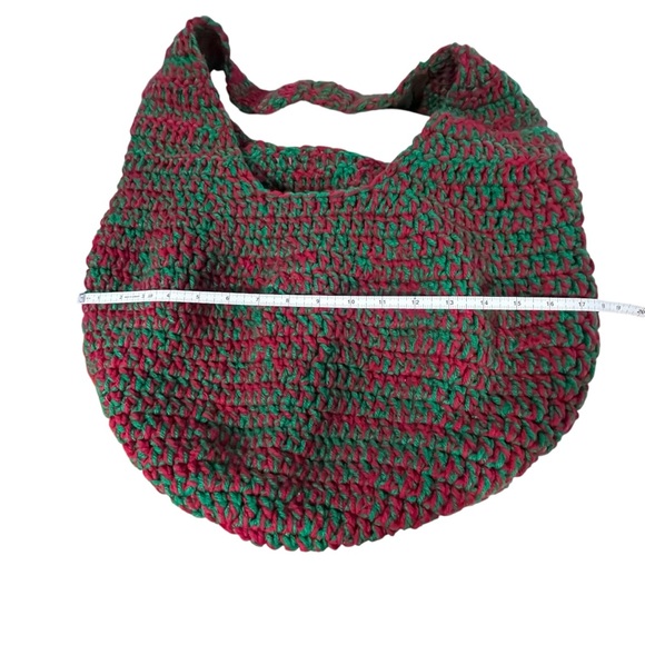 Handcrafted Red Green Crochet Bag Hand Crafted Knit Shoulder Bag Christmas Tote - Picture 5 of 12